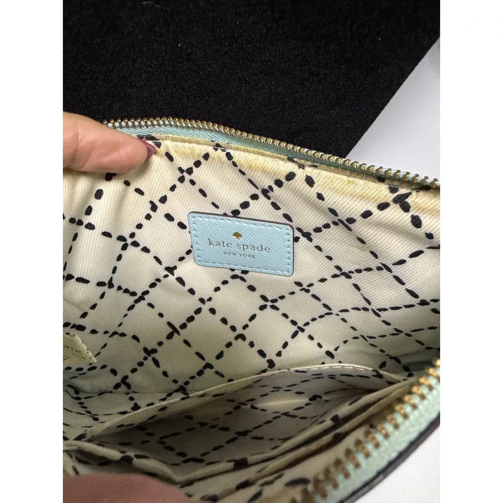 Kate Spade New York Saffiano Leather Wristlet Light Blue Gold Hardware Clutch